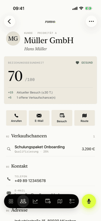 Kundenakte mit Historie und Gesundheits-Score